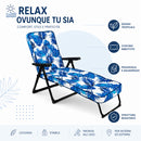 Sedia Sdraio 148x63x98 cm Relax Pieghevole Imbottita con Cuscino Design Floreale Blu e Bianco      