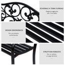 Panchina da Giardino 2 Posti con Schienale Decorato 127x60x89 cm in Ghisa e Metallo Nero