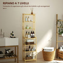 Scaffale Bagno 44x33x180 cm a 7 Ripiani Portaoggetti in Bambù    