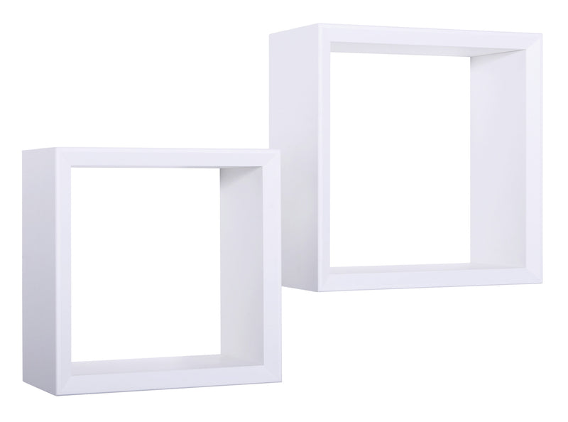 Set 2 Mensole Cubo da Parete Quadrato in Fibra di Legno Ginevra Bianco