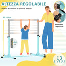 Barra da Ginnastica per Bambini 3+ Anni 194x121x92-150 cm in Acciaio e Legno Massello di Faggio Celeste      