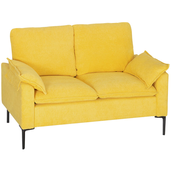 online Divano 2 Posti Design Moderno 130x77x84 cm con Cuscini Rivestimento in Tessuto Spugna Giallo