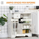 Credenza Buffet 80x30x82 cm con Vano Aperto Cassetto 3 Ripiani e Armadietto a 2 Ante in Legno Bianco      