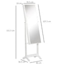 Specchio con Armadietto Portagioielli da Terra 46x36,5x151,5 cm con Serratura e Organizer in MDF Bianco  