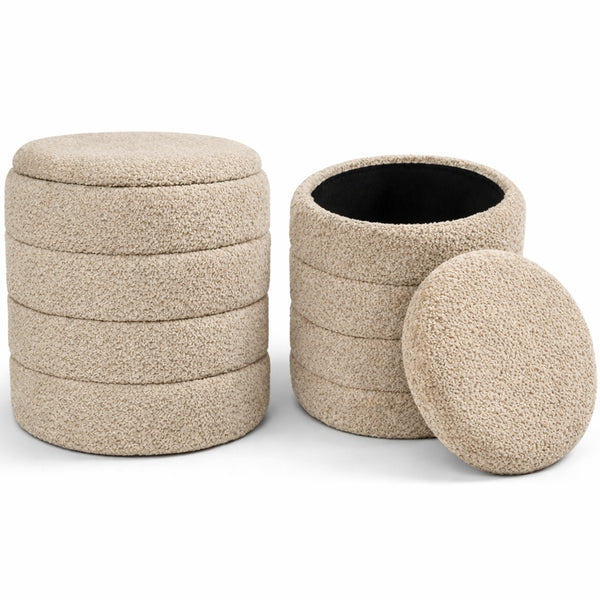 prezzo Set 2 Pouf Contenitori 43x45 cm e 35x40 cm Seduta Imbottita Rivestimento Bounclè Beige