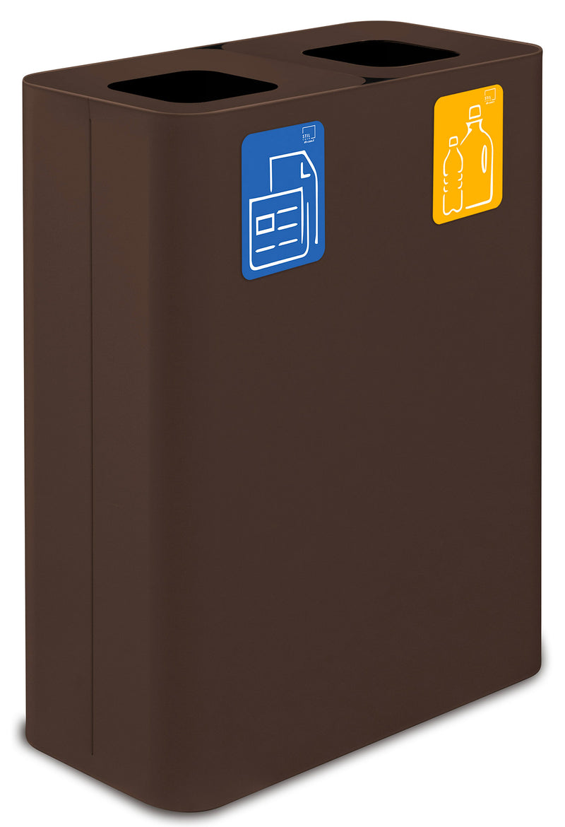 Pattumiera Sistema di Raccolta Rifiuti 60x30xh80 cm In Acciaio Verniciato Doppio Scomparto Marrone