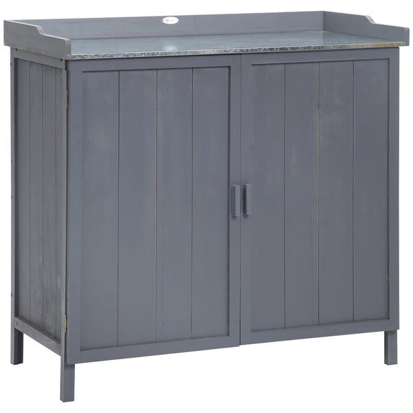 Armadio da Esterno 2 Ante 98x48x95,5 cm in Legno con Piano in Metallo Grigio prezzo