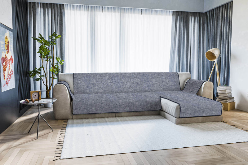 Copridivano in Poliestere con Penisola Destra Blu Scuro Varie Misure