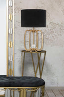 Lampada da Tavolo Glam Ball Ø38x62 cm in Ferro Plastica e Poliestere Nero e Oro