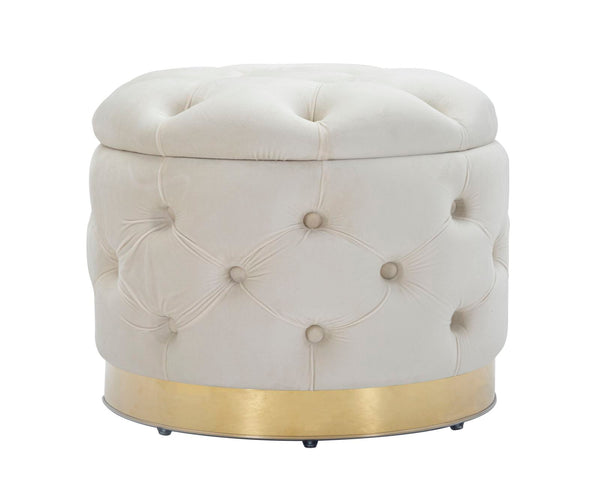 Puff Container Rich Cream Ø55x42 cm aus cremefarbenem und goldfarbenem Schwammholz, Polyester und Stahl acquista