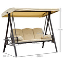 Dondolo 3 Posti da Giardino 208x121x172 cm in Metallo e Tessuto Beige