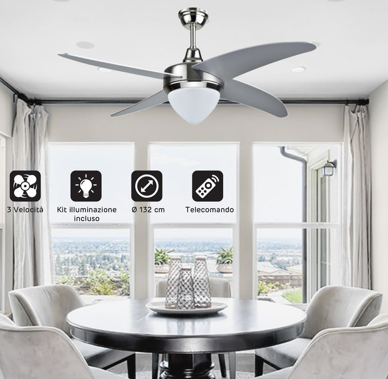 Ventilatore da Soffitto 4 Pale e Lampada Ø132cm 3 Velocità Vannini Chic