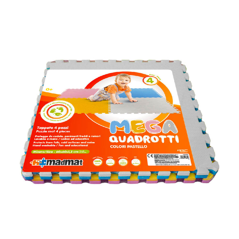 Tappeto Puzzle 4pz per Bambini Componibile Mega Quadrotti Multicolore