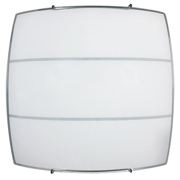sconto Deckenleuchte 1xE27 Haken Chromglasplatte Siebdruck Bi 2 Linien E-Energie Licht