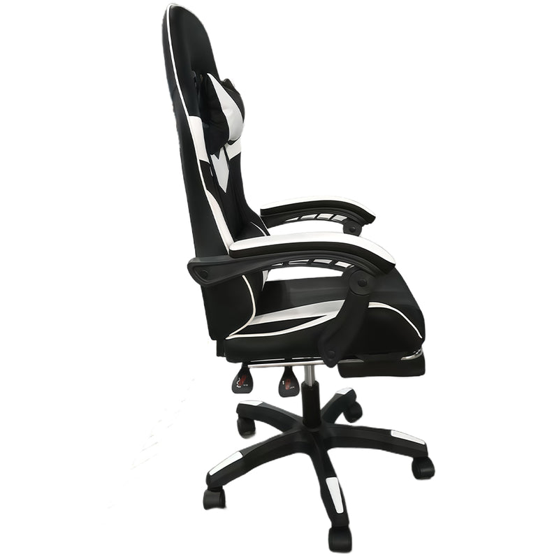 Sedia da Gaming Ergonomica con Poggiapiedi e Cuscini in PVC Bianco e Nero      