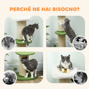 Albero Tiragraffi per Gatti Alto 92 cm con Palo in Sisal e Lettino a Forma di Fiore Verde      
