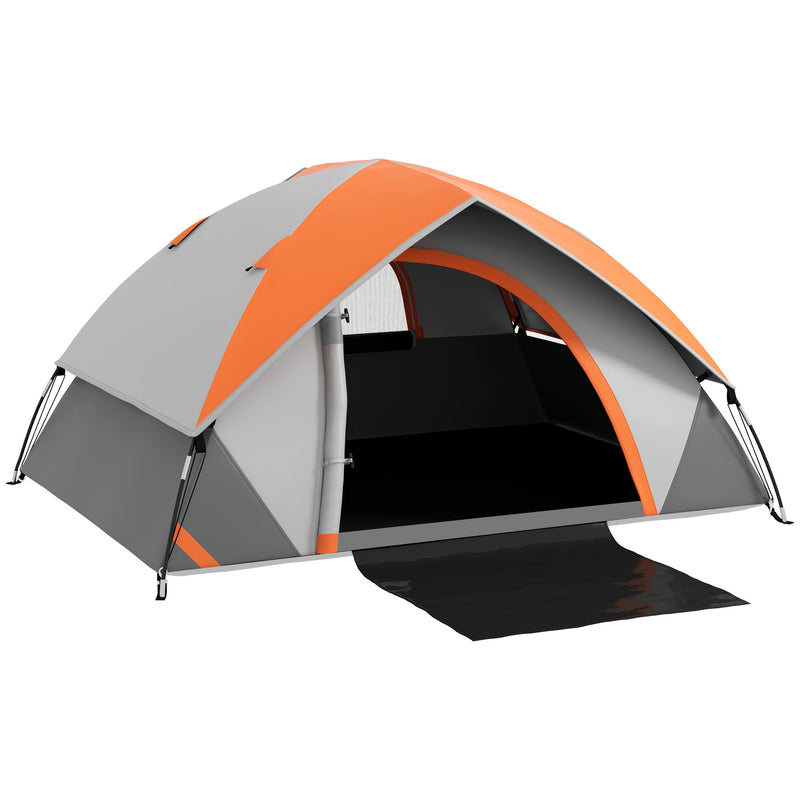 Tenda da Campeggio per 2 Persone Impermeabile 210x150x110 cm Pavimento Esteso Grigio e Arancione   