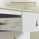 Cassettiera per Camera da Letto a 6 Cassetti 120x40x78 cm con Maniglie in Finta Pelle in Legno Bianco  