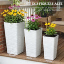 Set 3 Vasi da Esterno 42-55-65 cm Impilabili con Motivo Ondulato in Plastica Bianco      