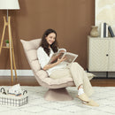 Poltrona Relax Girevole 360° con Schienale Regolabile in 5 Posizioni in Tessuto Effetto Lino Beige      