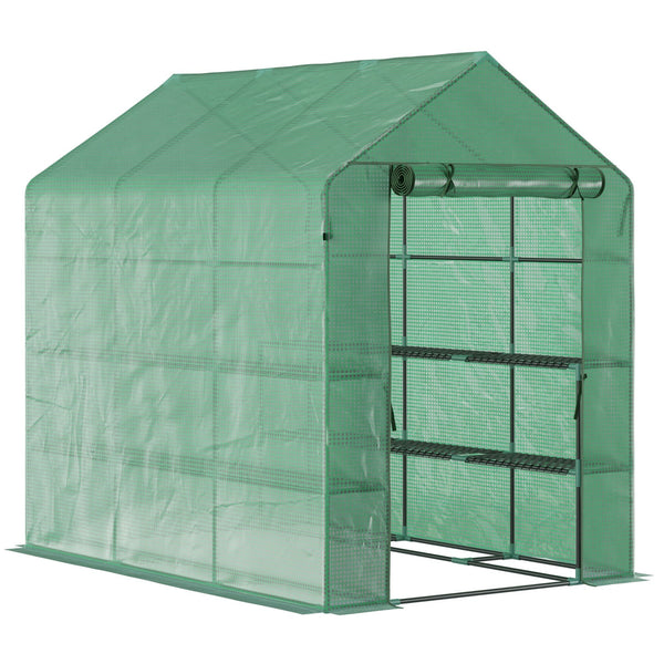 prezzo Gewächshaus 214 x 143 x 195 cm mit 2 grünen Topfhalterregalen