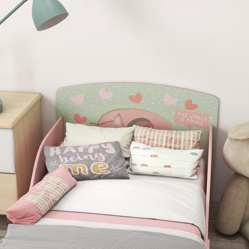 Struttura Letto Singolo per Bambini 140x70 cm con Bordi Rialzati e Doghe in MDF Rosa  