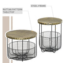 Set 2 Tavolini da Giardino in Metallo con Ceste Nero e Bronzo
