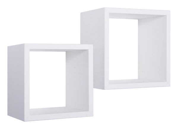 Set 2 Mensole Cubo da Parete Quadrato in Fibra di Legno Q-Bis Maxi Bianco