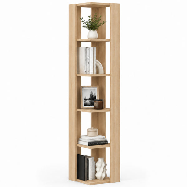 Libreria Angolare 34x34x161 cm Scaffale Salvaspazio 5 Ripiani in Legno Quercia sconto