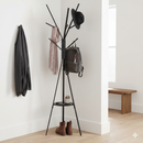 Appendiabiti da Terra Attaccapanni in Metallo e Legno Nero 45x45x180 cm