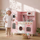 Cucina Giocattolo per Bambini 3+ Anni 90x33,3x91,6 cm con Fornelli Luci e Suoni Forno Microonde e Rubinetto in MDF Rosa      