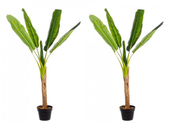 prezzo Set 2 Piante Artificiali di Banano Ø95x113 cm in Plastica con Vasi Verde