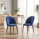 Set 2 Sedie da Pranzo 52x55x79 cm Imbottite con Schienale a Conchiglia in Velluto Blu      