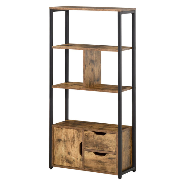 online Libreria 3 Ripiani 2 Cassetti 1 Anta 58x24x122 cm in Truciolato e Metallo Nero e Legno