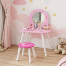 Set Toeletta Trucco Bambina 3-6 Anni 60x43,5x83 cm con Sgabello Specchio Infrangibile Design con Cuori in MDF Rosa      