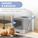 Lettiera per Gatti Chiusa 60L con Coperchio Vassoio Estraibile Paletta Antiperdita Facile da Pulire in PP Grigio      