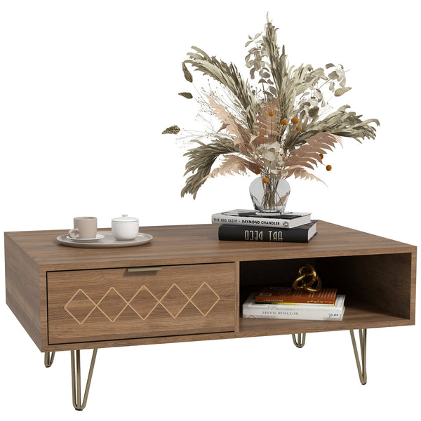 prezzo Tavolino da Caffè 95x62x36,5 cm in Truciolato e Metallo Oro e Legno Naturale