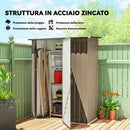 Capanno Porta Attrezzi 142x86x189 cm con Tetto Inclinato e Porta Bloccabile in Metallo Marrone      