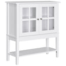 Credenza Cucina Moderna 80x28x84 cm con 2 Ante in Vetro Temperato e Ripiano Regolabile in MDF Bianco      