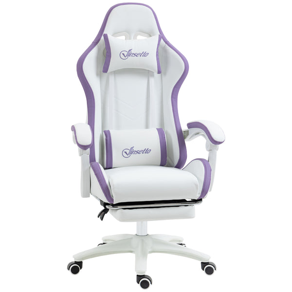 sconto Sedia da Gaming con Schienale Reclinabile 65x65x121-129 cm in Finta Pelle PU Bianco e Viola