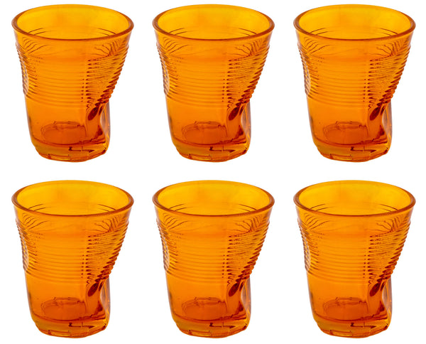 sconto Set mit 6 zerknitterten Gläsern 22 cl Ø8 cm aus orangefarbenem Kaleidos-Pressglas