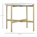 Tavolino da Caffè con Piano d'Appoggio Effetto Marmo Ø55x45 cm Struttura in Metallo Dorato