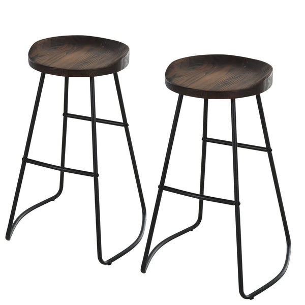 acquista Set 2 hohe Barhocker aus Stahl und Holz 49,5 x 44 x 71 cm Dunkelbraun