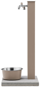 Fontana a Colonna Rubinetto Doppio in Ottone con Base e Vaschetta Abbeveratoio Belfer 42/REX-R Tortora