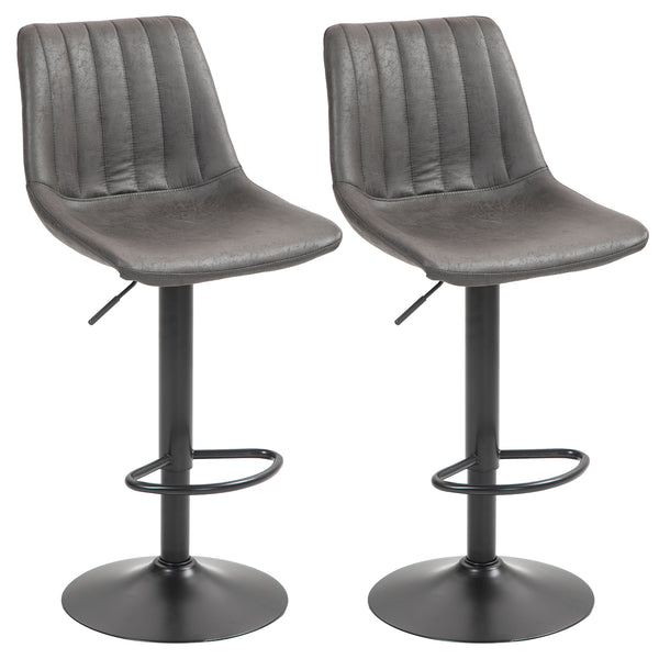 acquista Set 2 Sgabelli da Bar Moderni 43x46,5x89-110A cm con Schienale e Poggiapiedi in Microfibra Grigio