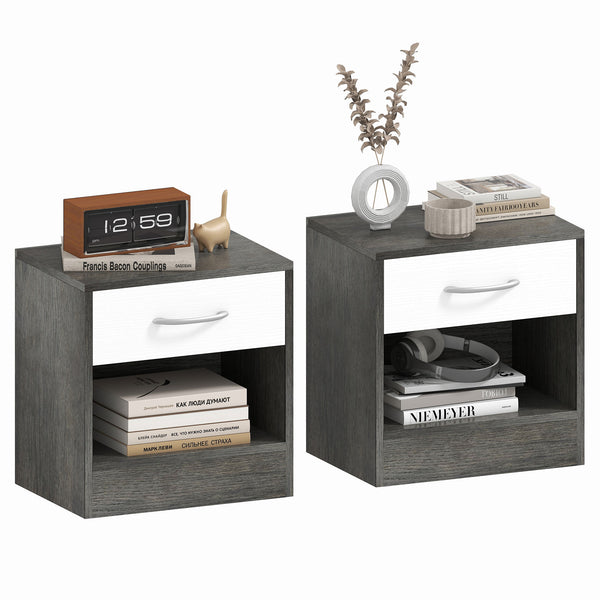 Set 2 Comodini con Cassetto e Ripiano Aperto 39x28x41 cm in Legno Bianco e Grigio Scuro online