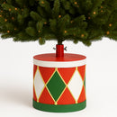 Base Albero di Natale Tamburo 32x31 cm Decoro Attacco Universale Rosso e Verde