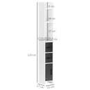 Mobile a Colonna da Bagno 15x17x120 cm con Ripiani a Giorno e Armadietti in Legno Bianco e Nero  