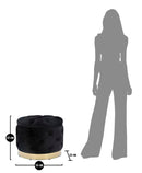 Puff Contenitore Rich Nero Ø55x42 cm in Legno Spugna Poliestere e Acciaio Nero e Oro