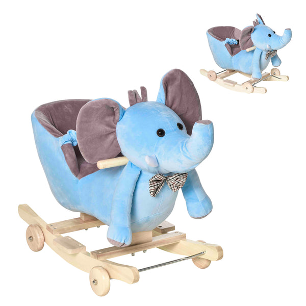 Cavallo a Dondolo per Bambini in Legno e Peluche Elefante Blu online